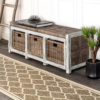 Rustic 3-Drawer Wicker Storage Bench