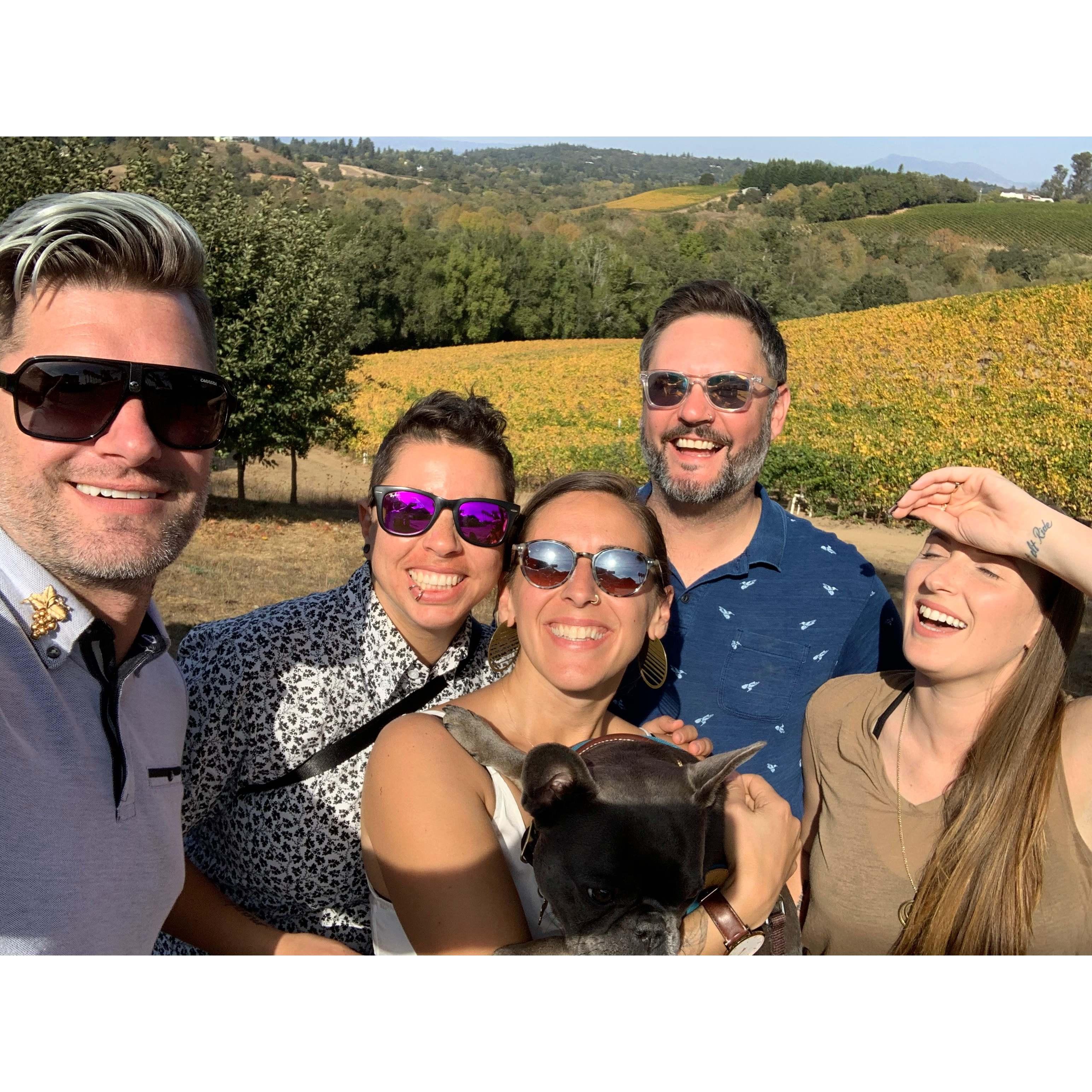 Wine tasting with pals Kelly, Tamara, and Lane (and Benny!) in Sonoma County.