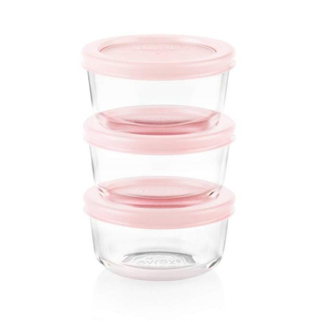 Pyrex 7201 4-Cup Glass Storage Bowls w/ 7201-PC Loring Pink Plastic Lid Covers