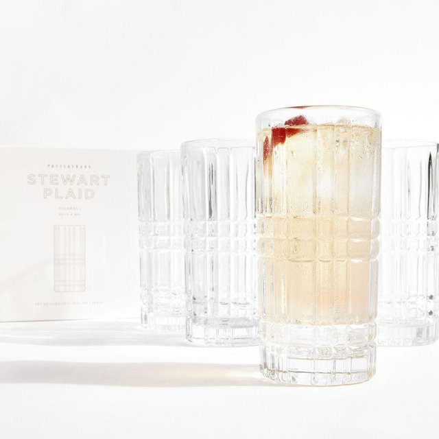 Stewart Plaid High Ball Glasses, Set of 4