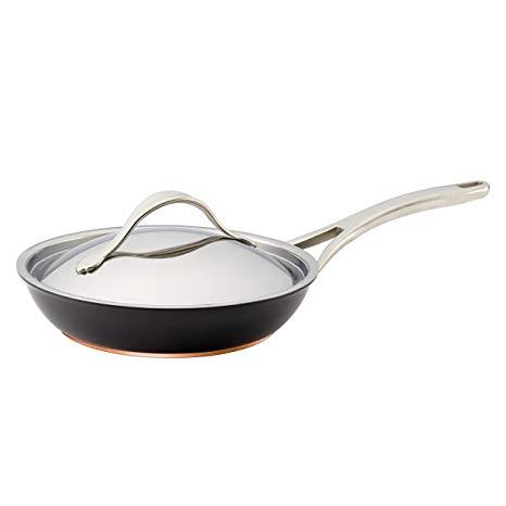Anolon Nouvelle Copper Hard-Anodized Nonstick 10-Inch Covered French Skillet. Dark Gray