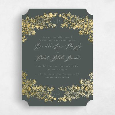 Green Ticket Wedding Invitation - Sawyer Portrait Foil