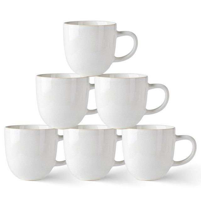 AmorArc 12oz Coffee Mugs, Ceramic Coffee Mugs set of 6 for Man,Woman,Dad,Mom, Modern Coffee Mugs with handle for Latte/Cappuccino/Cocoa. Dishwasher&Microwave Safe, Reactive White