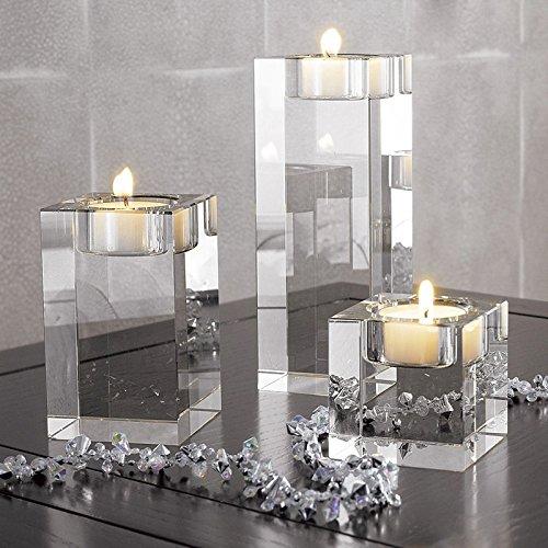 DecentGadget Heavy Clear Crystal Tea Light Holder Cuboid Candle Holder for Party Ceremony Wedding Centerpiece Home Decoration (1.6+2.4+3.2'')