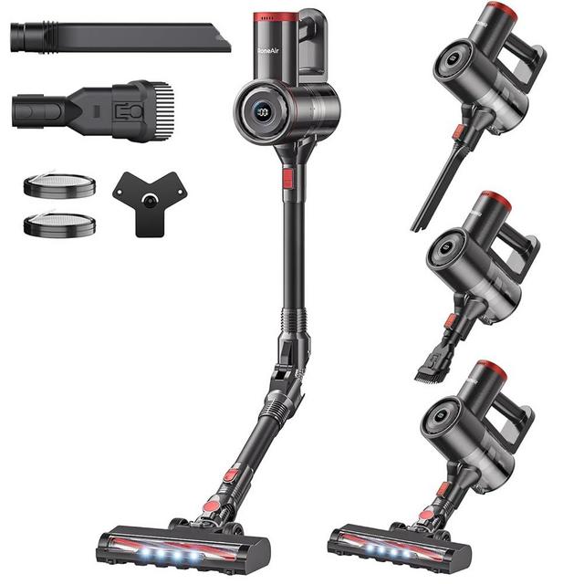 RONEAIR Cordless Vacuum Cleaner with Bendable Wand, Lightweight Stick Vacuum Cleaners for Home, Hard Floor & Carpet, Pet Hair,Under Furniture, 6-in-1 Handheld Vacuum, Self-Standing, Wall Mount Storage