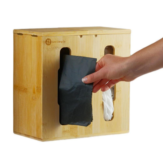 2-in-1 Bamboo Plastic Bag Holder and Trash Dispenser – Compact Storage for Kitchen Cabinet, Under Sink Storage, Pantry Organizers, Laundry Room Organization, Kitchen Must Haves 2025