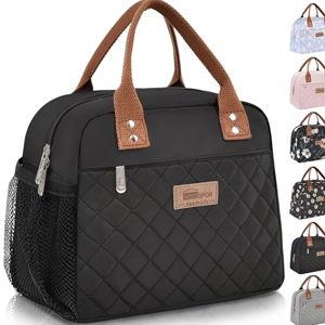 HOMESPON Insulated Lunch Bag for Women Men Adults Lunch Tote with Front Pocket Lunch Box Container Cooler Bag for Work Picnic (Black with Side Pockets)