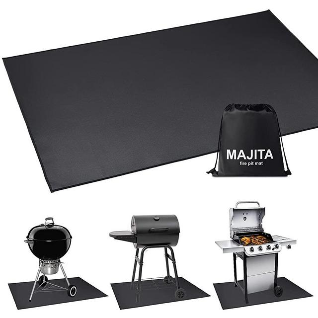 MAJITA Under BBQ Grill Mat for Outdoor Charcoal, Flat Top, Smokers, Gas Grills Propane Grill Large 60×40 Inch. Fireproof Mat Protector Deck Patio Grass, Reusable Fire Pit Mat