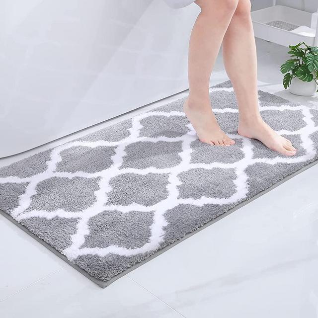 Olanly Luxury Bathroom Rug Mat, Soft and Absorbent Microfiber Bath Rugs, Non-Slip Shaggy Bath Carpet, Machine Wash Dry, Bath Mats for Bathroom Floor, Tub and Shower, 24x47, Grey