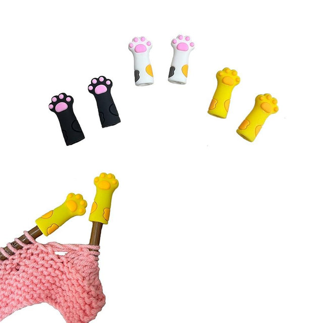 SPANSEE 6 PCS Cat Paw Knitting Needles Stoppers, Knitting Needle Point Protectors, Stitch Stopper, Needle Minder, Knitting Accessories, Knitting Supplies fit Size 11-17 (8mm-12.75mm) Needles