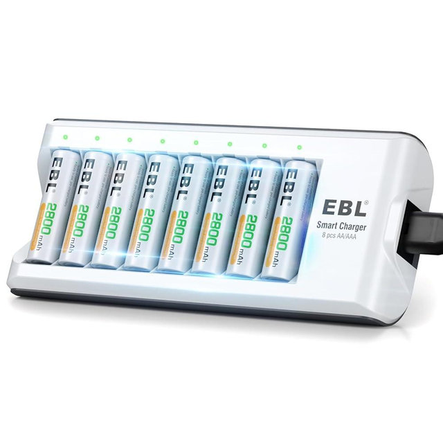 EBL 8 Pack 2800mAh Ni-MH AA Rechargeable Batteries and Rechargeable AA AAA Battery Charger
