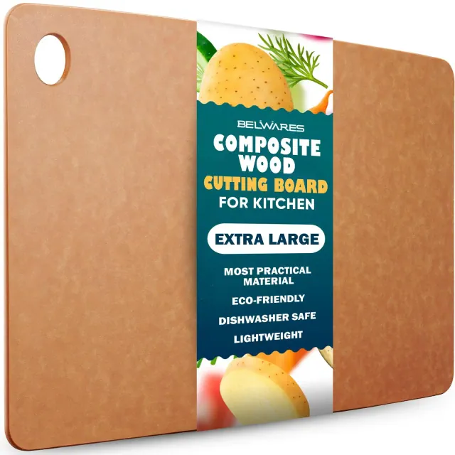 Extra Large Dishwasher Safe Composite Wood Cutting Board - Thin Lightweight Chopping Board with Non-Slip Feet & Juice Groove