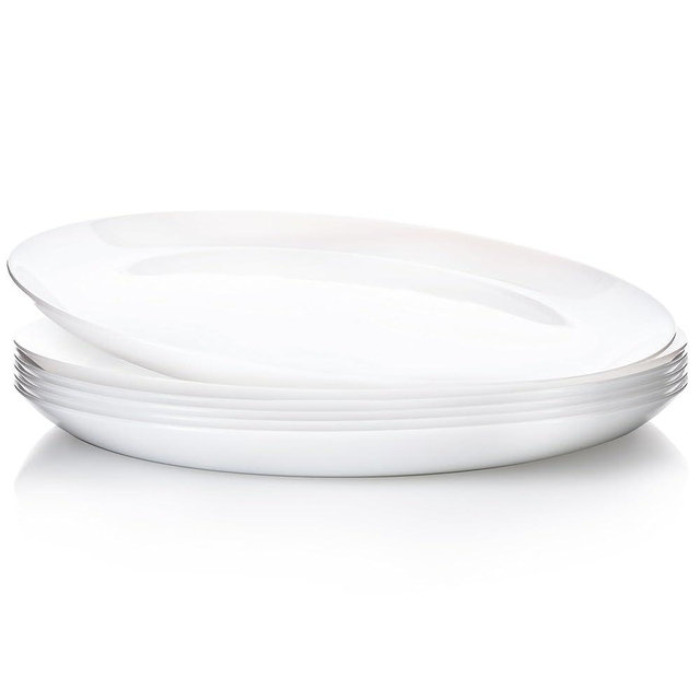 UMEIED 10" White Dinner Plates Set of 6, Glass Serving Dish with Specks, Round Dining Plates for Steak, Assorted, Pasta, Pancakes, Microwave Dishwasher Safe