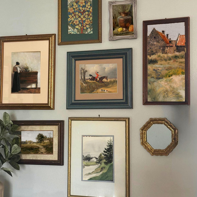Vintage Gallery Wall Set with Frames, Curated Cottage Wall Art Collection, Botanical Landscape Animal, Grandmillennial Ready-to-Hang Wall