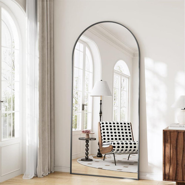 WISSMIELS Mirror Full Length, 28"x71" Large Arched Floor Full Length Mirror with Stand, Room Decor Big Full Body Floor Mirror with HD Tempered Glass Aluminum Frame for Bedroom Living Room, Black