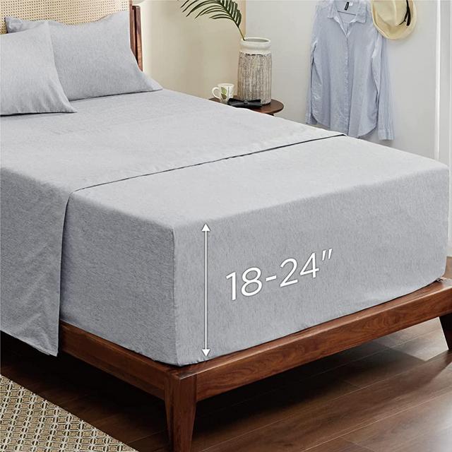 Bedsure Extra Deep Pocket King Sheet Sets Grey - Air Mattress Sheets with 18 to 24 in Deep Pocket - Soft Cationic Dyed Bed Sheet Set, 4 Pieces Bedding Matte Tone Sheets & Pillowcases