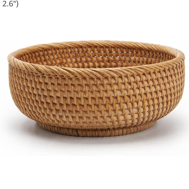 7.9" Small Round Rattan Basket - Wicker Organizer Basket, Handwoven Storage for Keys, Jewelry, Desk, Tabletop, Entryway Decorative Basket Boho Tray (S, 7.9" x 2.6")