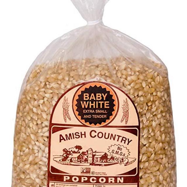 Amish Country Popcorn | 6 lb Bag | Baby White Popcorn Kernels | Small and Tender | Old Fashioned with Recipe Guide (Baby White, 6 Lb Bag)