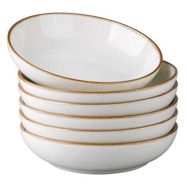 AmorArc 8.5'' Large Pasta Bowls, 36oz Ceramic Salad Serving Bowls Set of 6 for Kitchen, Wide Stoneware Bowls for Pasta,Salad,Fruit,Bread, Microwave Safe, Reactive-Pearl White