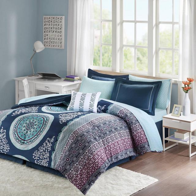 7pc Twin XL Blaire Comforter and Sheet Set Navy