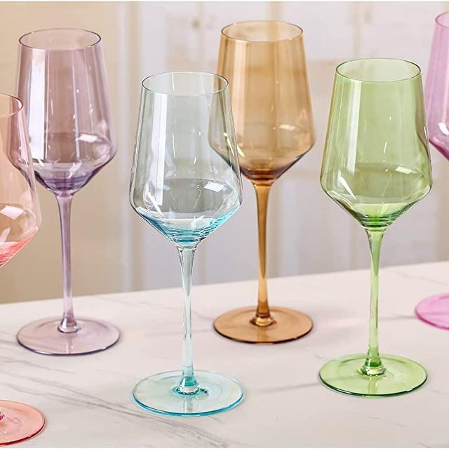 Physkoa Colored Wine Glasses Set of 6-14oz Tall Long Stem Wine Glasses,Rainbow Wine Glasses, All Purpose Wine Glasses-Unique Gifts for Wine Lovers, Party Wine Glasses，Perfect for Home Cabinet