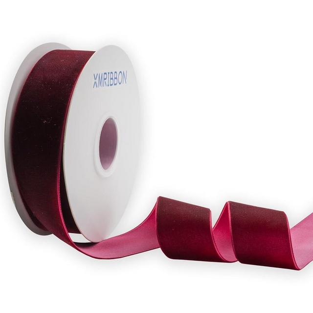 XMRIBBON Wine Velvet Ribbon Single Sided, 1 1/2 Inch by 10 Yards Spool