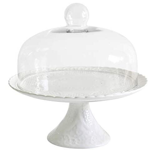 Jusalpha 12 Inches White Porcelain Decorative Cake Stand-Cupcake Stand (CS01 - Glass dome)
