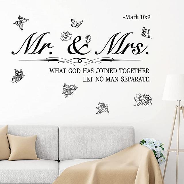Mr. and Mrs. Wall Decals Peel and Stick Wedding Sayings Art Lettering Stickers Romantic Wedding Anniversary Decor Living Room Bedroom Home Decorations