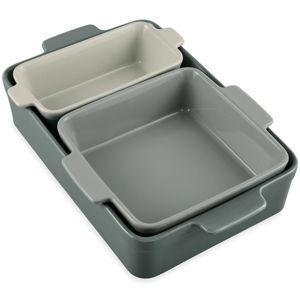 3-Piece Ceramic Bakeware Set, Stoneware Baking Dishes, Casserole Serving Set - Cornflower Blue