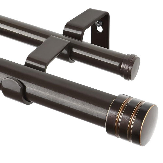 TONIAL1 Inch Double Curtain Rods for Windows 66 to 120 Inches (6-12ft), Heavy Duty Decorative Drapery Rod for 32 to 144 Inches (5.75-11.7ft) with Classic Cap Finial, Bronze