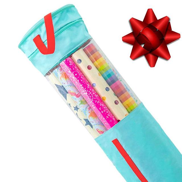 Clutter Armour Wrapping Paper Storage – Gift Wrap Organizer That Fits 40” Rolls with Section for Storing Ribbons & Bows, Gift Tags & Tape – Best for Keeping All Your Gift Wrapping Supplies Organized