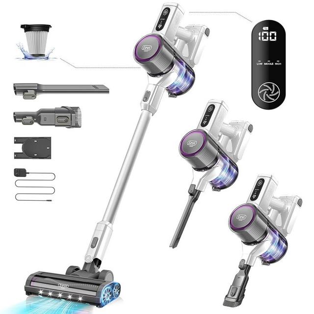 Gevi Cordless Vacuum Cleaner for Home, Stick Vacuum with Powerful Suction Design, LED Display, Long Runtime Detachable Battery, Deep Clean for Hard Floor Carpet [2024 Upgraded]