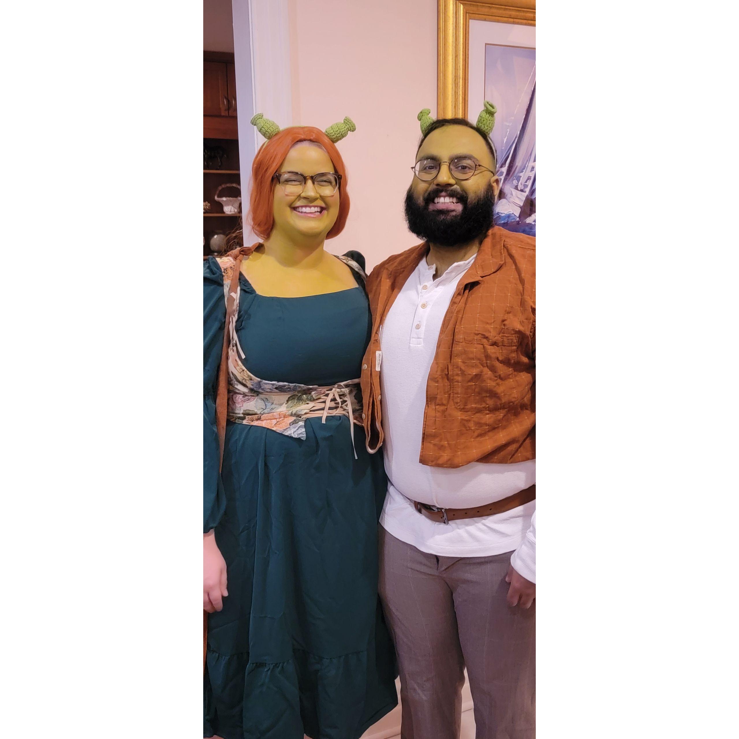 Two Ogres are Better Than One... Kelsey introduced Rahum to her first batch of congregants at a Halloween Party where they came dressed as Shrek and Fiona, just weeks before adopting Fi.