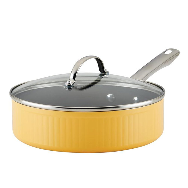 Farberware Style Nonstick Cookware Saute Pan with Lid, Dishwasher Safe, 3 Quart - Yellow