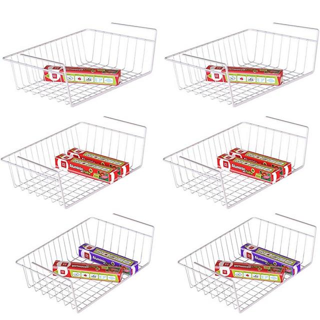 Under Shelf Basket, iSPECLE 6 Pack White Wire Rack, Slides Under Shelves For Storage, Easy to Install