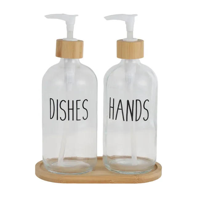 Unique Bargains Stylish Pump Soap Dispenser Clear Wood Color 1 Set