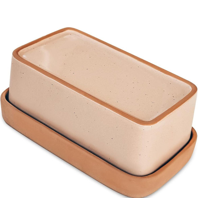Mora Ceramic Two-in-One Butter Dish with Lid, Covered Butter Crock Container to Leave on Countertop - Large Storage Keeper/Holder for Kitchen, Gifts for Her, Butter Tray For Counter - Chai