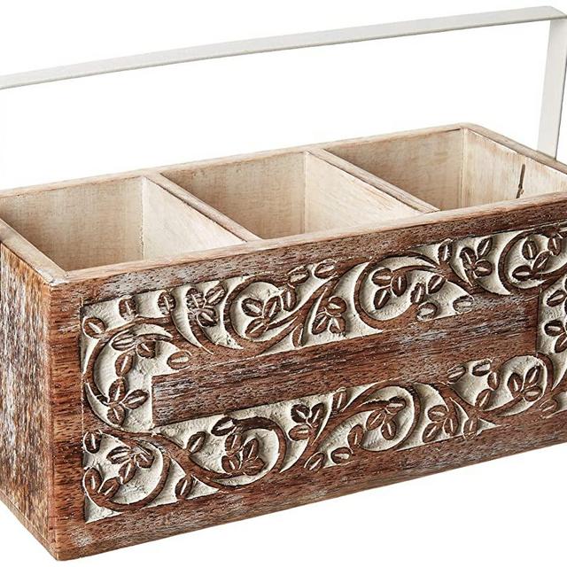 Wooden Utensil Cutlery Holder Caddy Flatware and Silverware Organizer Spoons, Forks, Knifes and Napkin Supplies (Design 2)