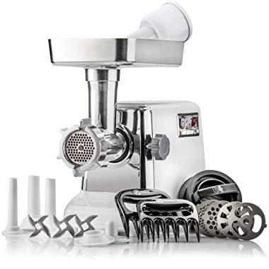 The Powerful STX Turboforce Classic 3000 Series Electric Meat Grinder & Sausage Stuffer: 4 Grinding Plates, 3 - S/S Blades, Sausage Tubes & Kubbe Maker. 2 Free Meat Claws & 3 in 1 Burger-Slider Maker!