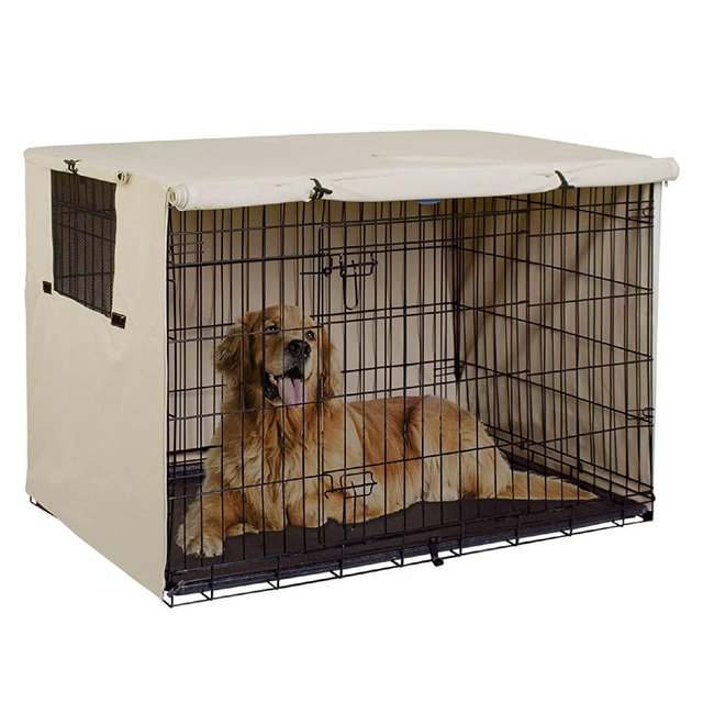 Explore Land 42 inches Dog Crate Cover - Durable Polyester Pet Kennel Cover Universal Fit for Wire Dog Crate (Light Tan)