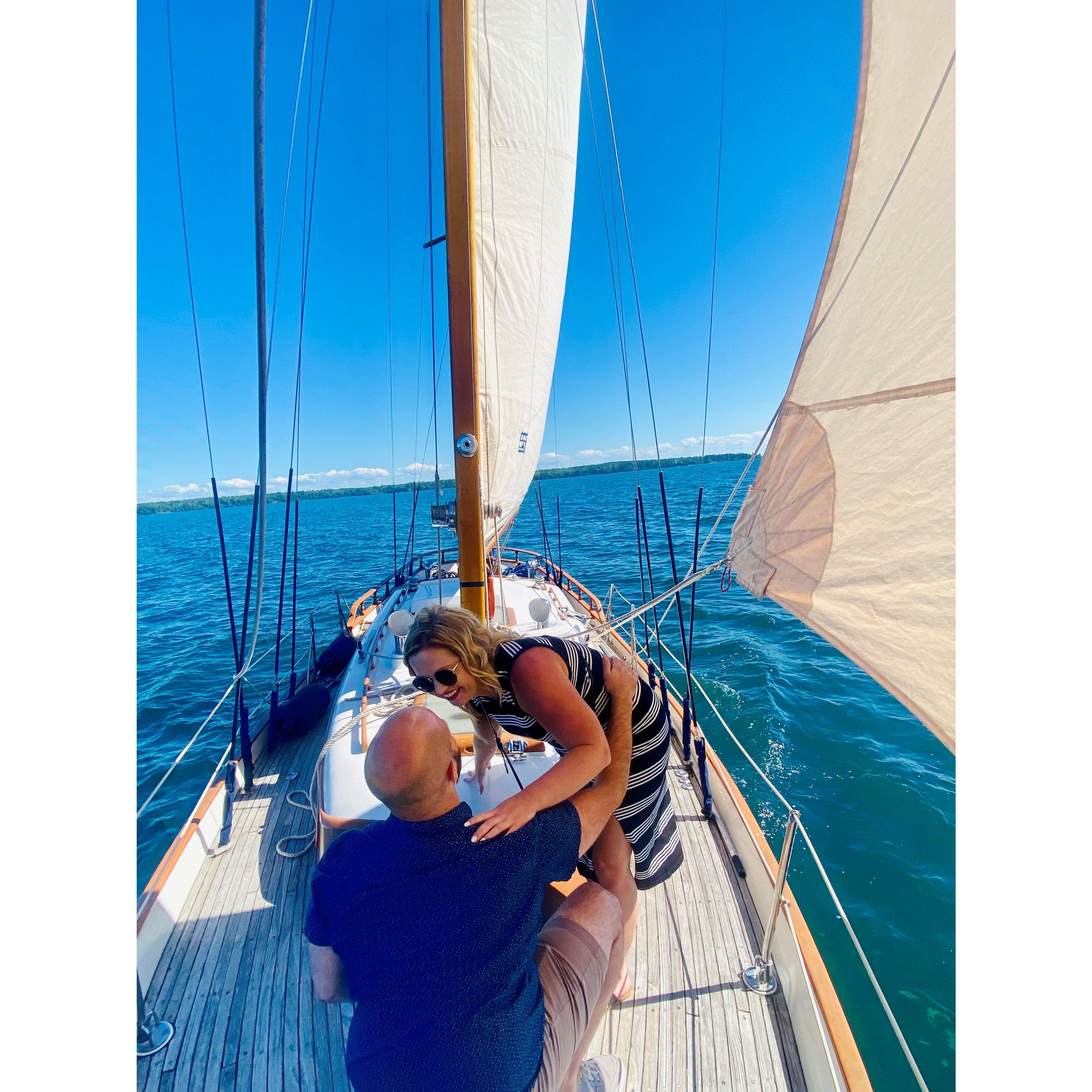 We got engaged on June 14th, 2024 in Bayfield on a sailboat on Lake Superior!