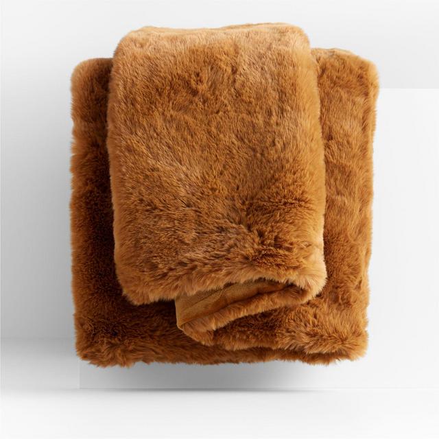 Caramel Brown Faux Fur Throw Blanket 70"x55"