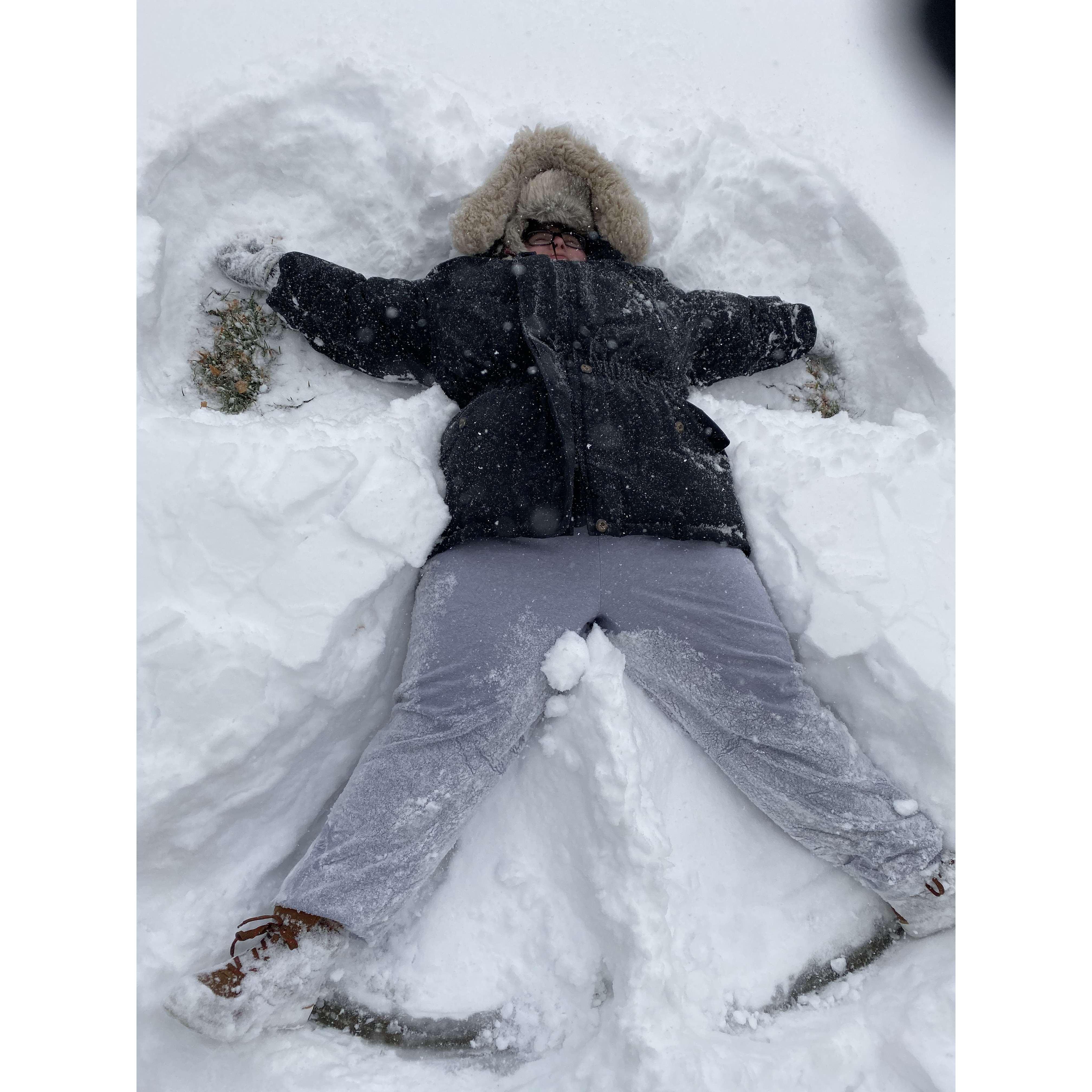 Maureen: I've been fortunate enough to witness a lot of firsts for Emmie. This is her first ever snow angel.