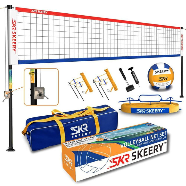 SKEERY Outdoor Heavy Duty Volleyball Net Set, Anti-Sag Design, Adjustable Aluminum Poles, Portable Volleyball Net for Backyard,Grass and Beach