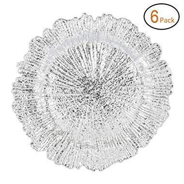 Fantastic:)™ Round 13 Inch Plastic Charger Plates with Eletroplating Finish (6, Reef Silver)