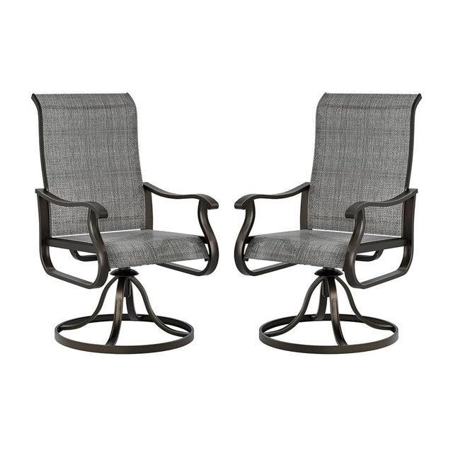 UDPATIO Patio Swivel Dining Chairs Set of 2, Outdoor Dining Chairs High Back with All Weather Breathable Textilene, Metal Rocking Frame for Lawn Garden Backyard, Dark Gray