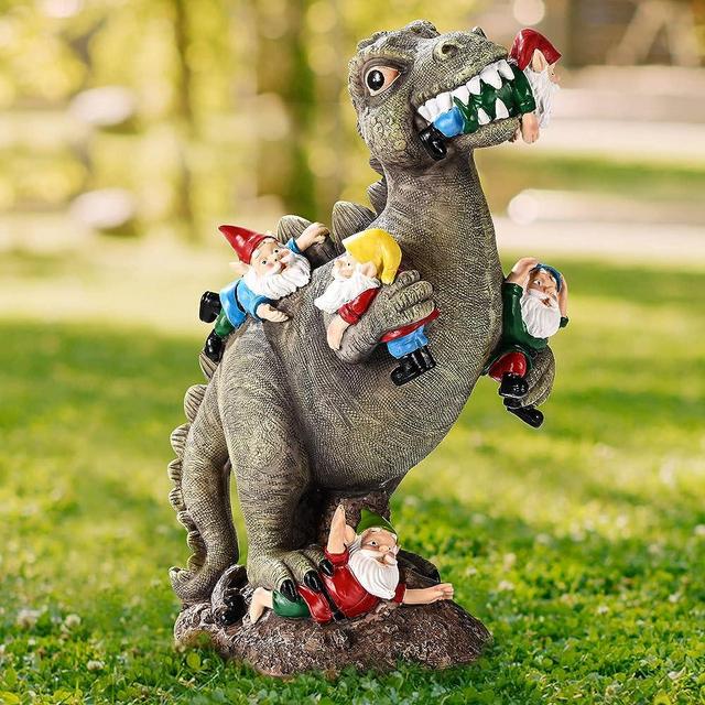 SOWSUN Dinosaur Gnomes Statues Outdoor Decor Garden Gifts for Yard, Patio, Outside, Dinosaur Eating Garden Gnomes Funny Sculptures Large Lawn Ornaments