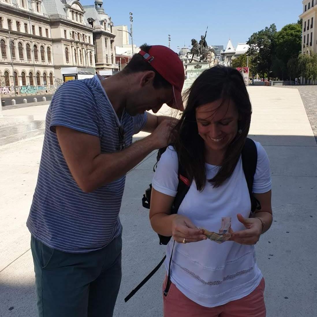 Again, backpacks feature heavily in our traveling relationship! (Bucharest, 2019)