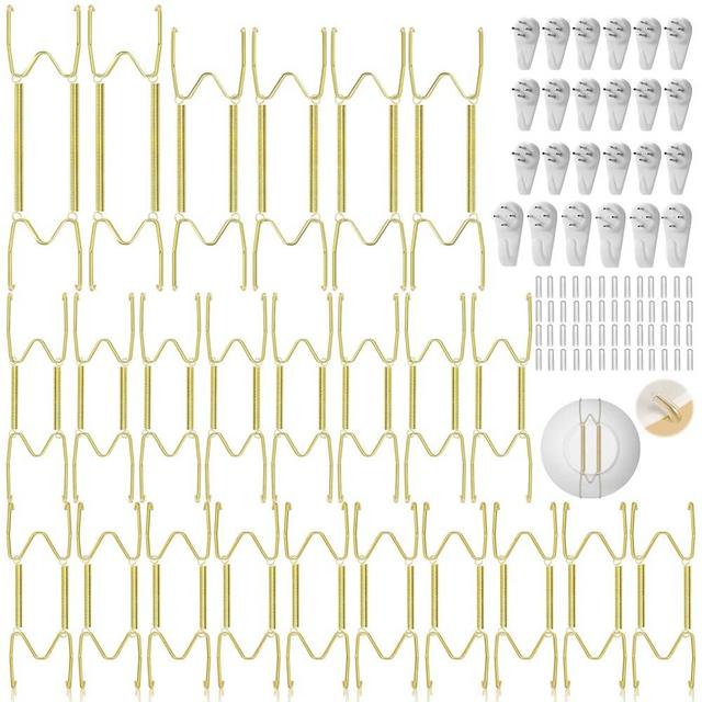 24 Pieces Plate Hangers for Wall - 6/8/10/12 Inch Invisible Wall Plate Hangers, Stainless Steel Plate Wall Hangers with 24 Pieces Wall Hooks for 5.5 to 12.5 Inch Decorative Plates and Arts (Gold)
