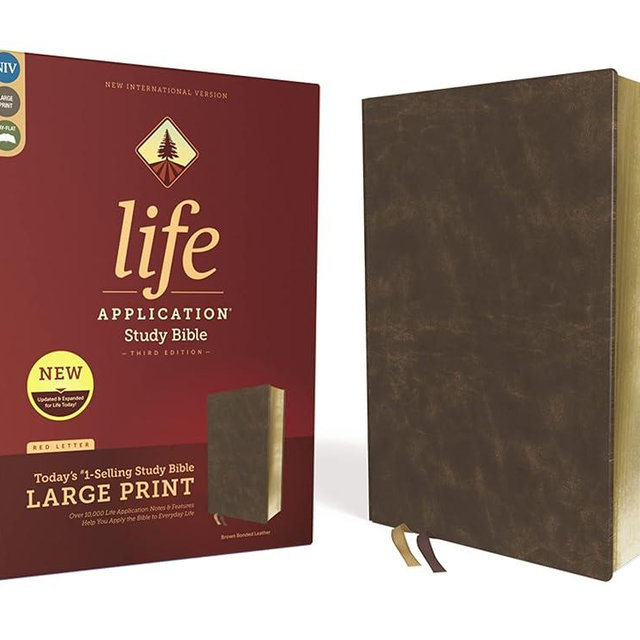 NIV, Life Application Study Bible, Third Edition, Large Print, Bonded Leather, Brown, Red Letter